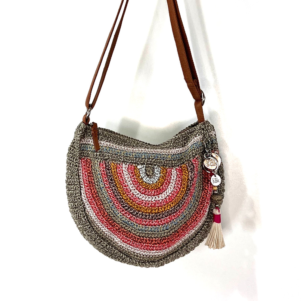 The Sak Multicolor Crochet Crossbody Bag with Tan Strap